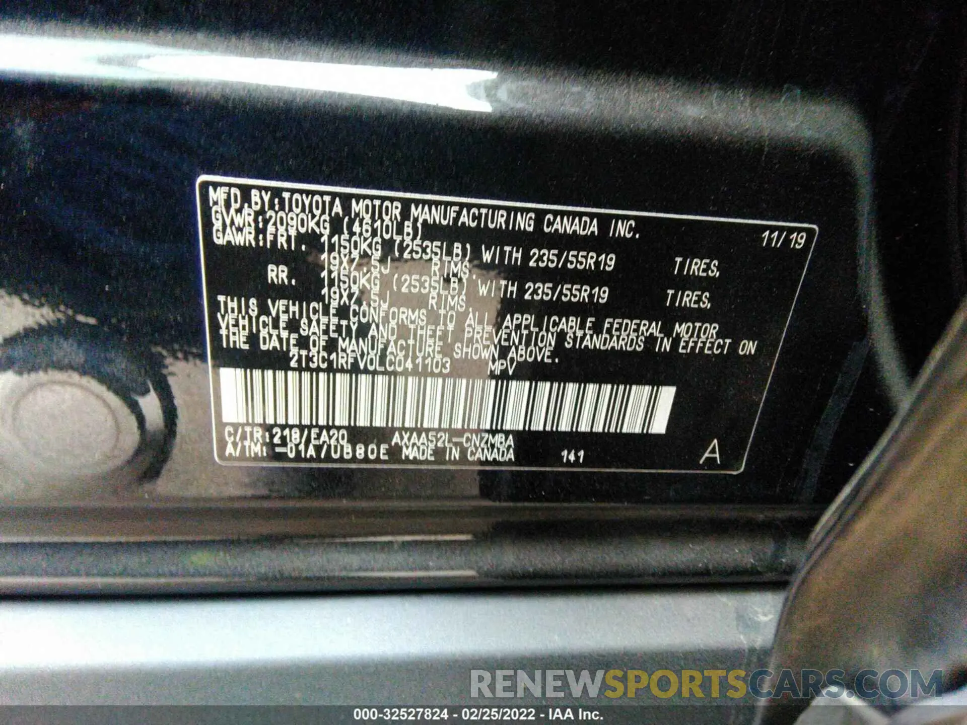 9 fotografías del automóvil dañado 2T3C1RFV0LC041103 TOYOTA RAV4 2020