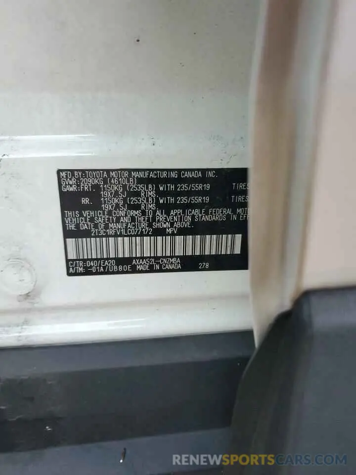 14 fotografías del automóvil dañado 2T3C1RFV1LC077172 TOYOTA RAV4 2020