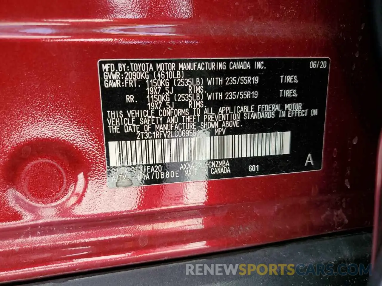 14 fotografías del automóvil dañado 2T3C1RFV2LC069551 TOYOTA RAV4 2020