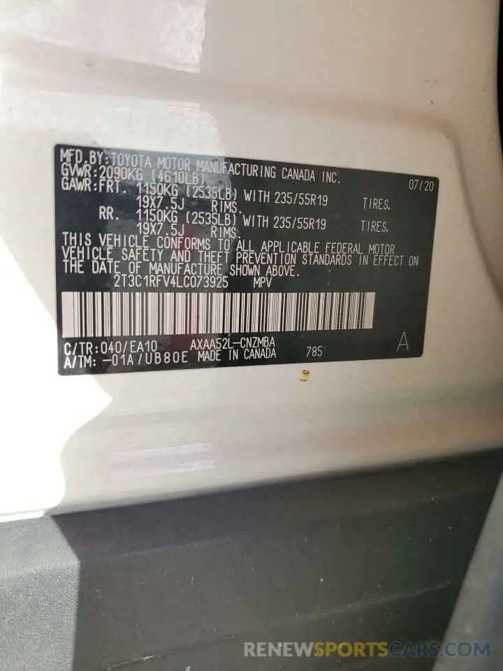 12 fotografías del automóvil dañado 2T3C1RFV4LC073925 TOYOTA RAV4 2020