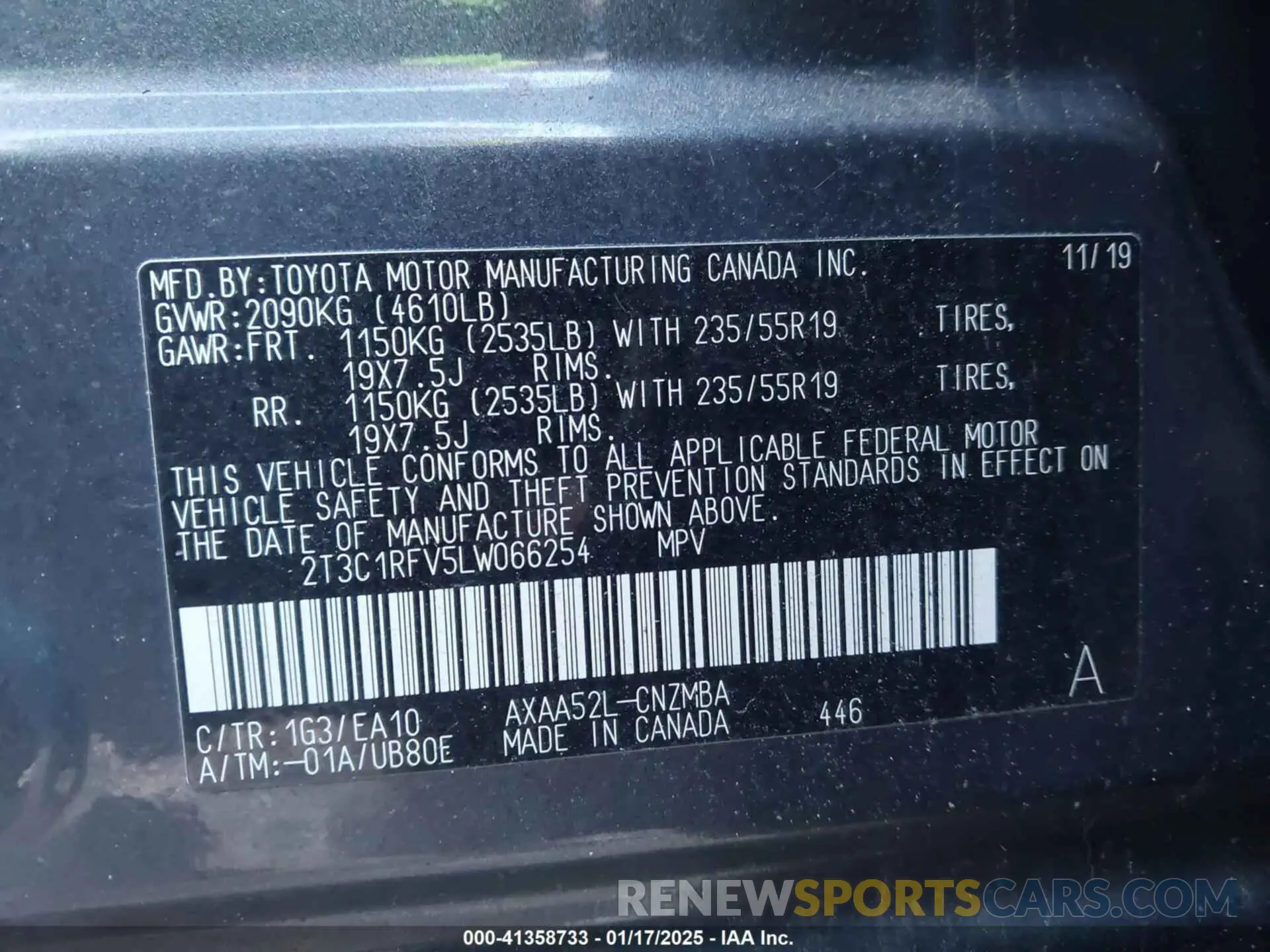 9 fotografías del automóvil dañado 2T3C1RFV5LW066254 TOYOTA RAV4 2020