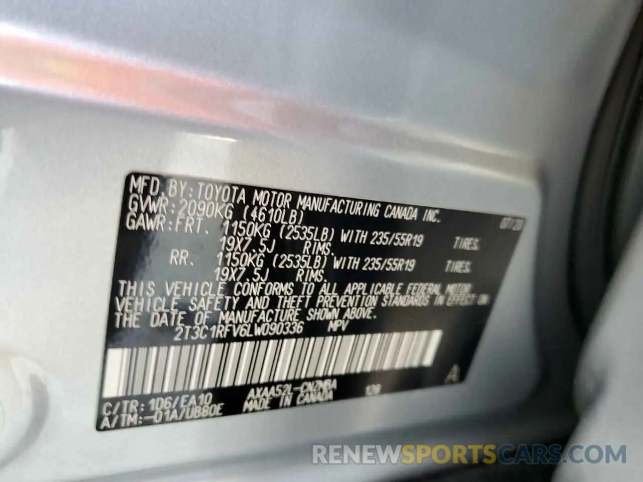 13 fotografías del automóvil dañado 2T3C1RFV6LW090336 TOYOTA RAV4 2020
