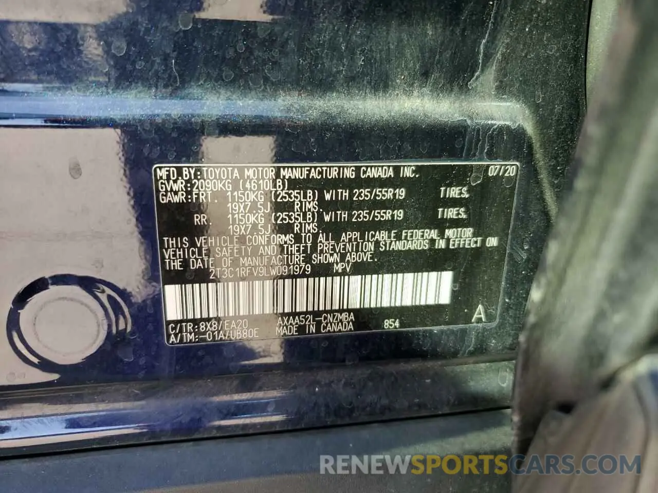 14 fotografías del automóvil dañado 2T3C1RFV9LW091979 TOYOTA RAV4 2020