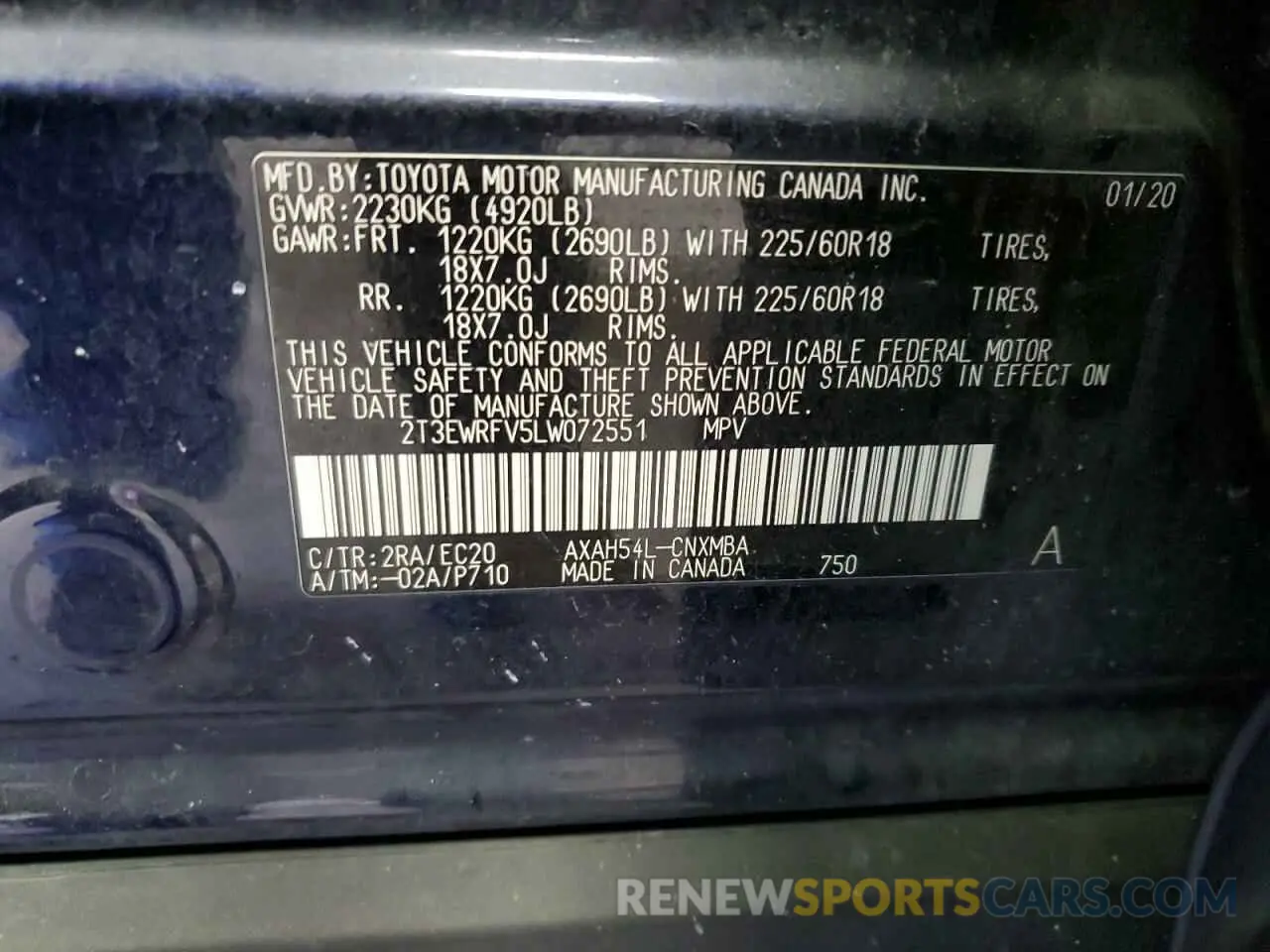 14 fotografías del automóvil dañado 2T3EWRFV5LW072551 TOYOTA RAV4 2020