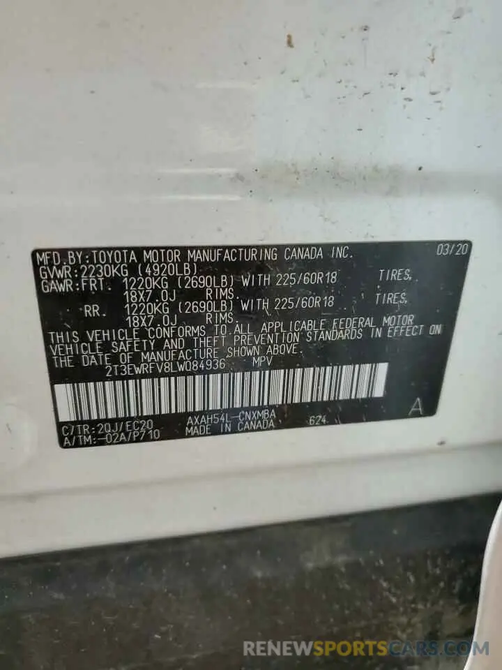 13 fotografías del automóvil dañado 2T3EWRFV8LW084936 TOYOTA RAV4 2020