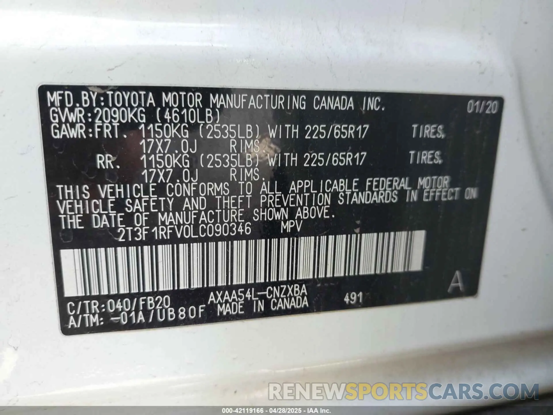 9 fotografías del automóvil dañado 2T3F1RFV0LC090346 TOYOTA RAV4 2020