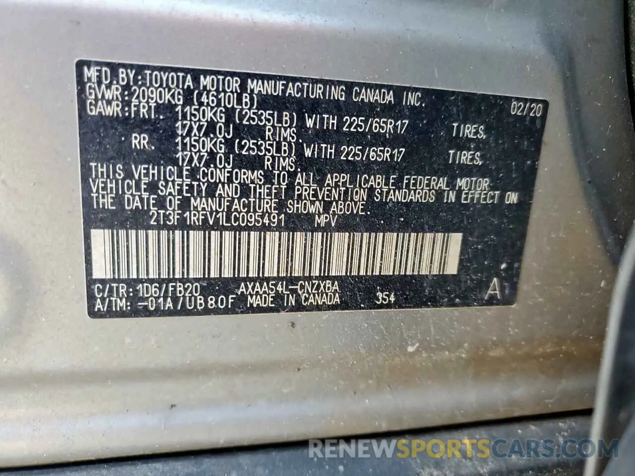 14 fotografías del automóvil dañado 2T3F1RFV1LC095491 TOYOTA RAV4 2020