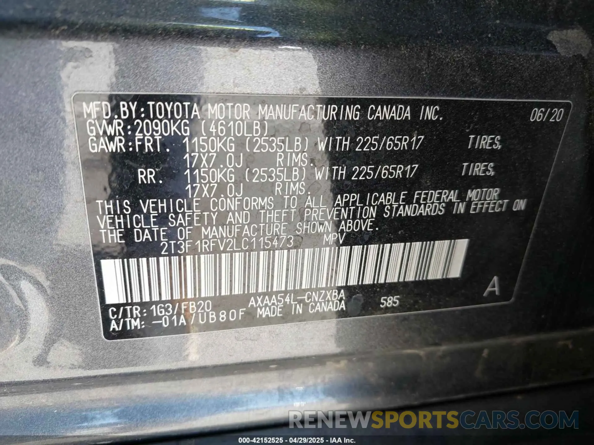 9 fotografías del automóvil dañado 2T3F1RFV2LC115473 TOYOTA RAV4 2020