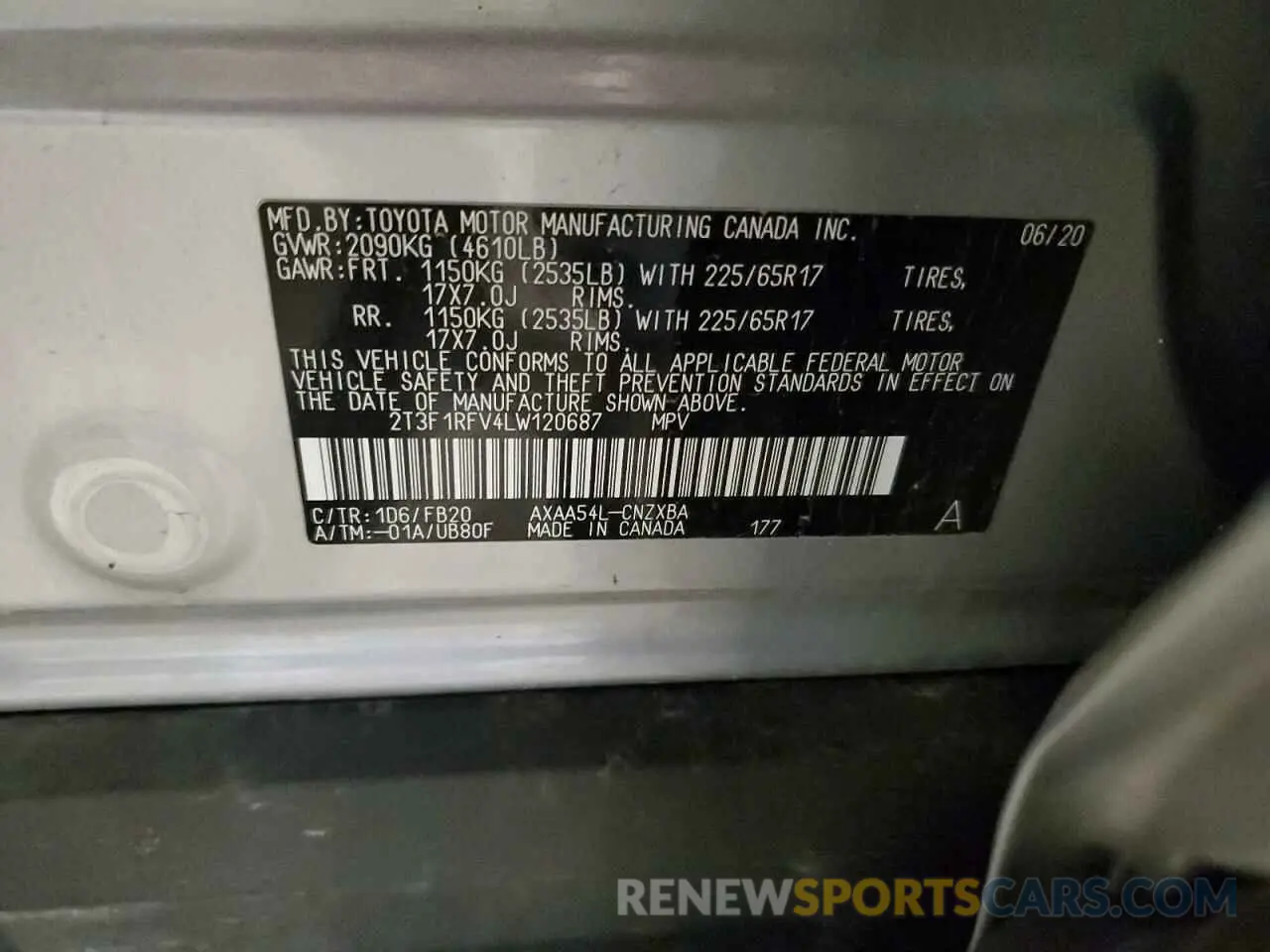 13 fotografías del automóvil dañado 2T3F1RFV4LW120687 TOYOTA RAV4 2020