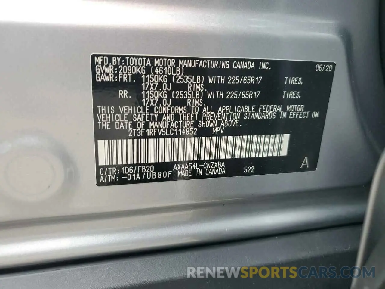 12 fotografías del automóvil dañado 2T3F1RFV5LC114852 TOYOTA RAV4 2020