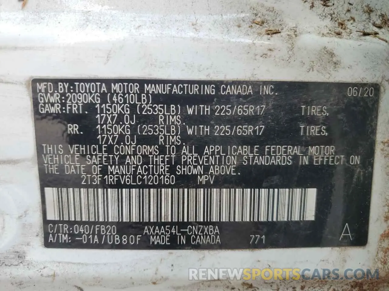12 fotografías del automóvil dañado 2T3F1RFV6LC120160 TOYOTA RAV4 2020