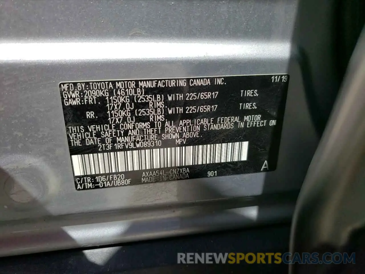 14 fotografías del automóvil dañado 2T3F1RFV9LW089310 TOYOTA RAV4 2020