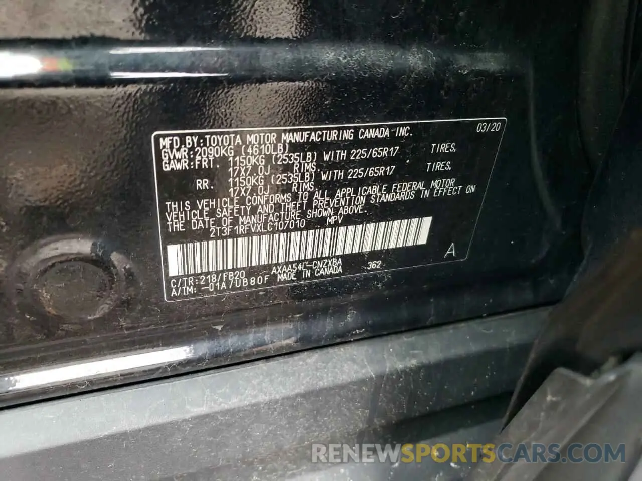 15 fotografías del automóvil dañado 2T3F1RFVXLC107010 TOYOTA RAV4 2020