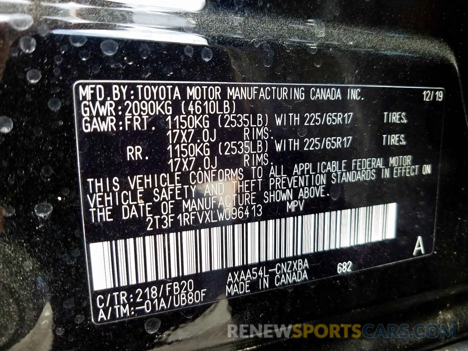 10 fotografías del automóvil dañado 2T3F1RFVXLW096413 TOYOTA RAV4 2020
