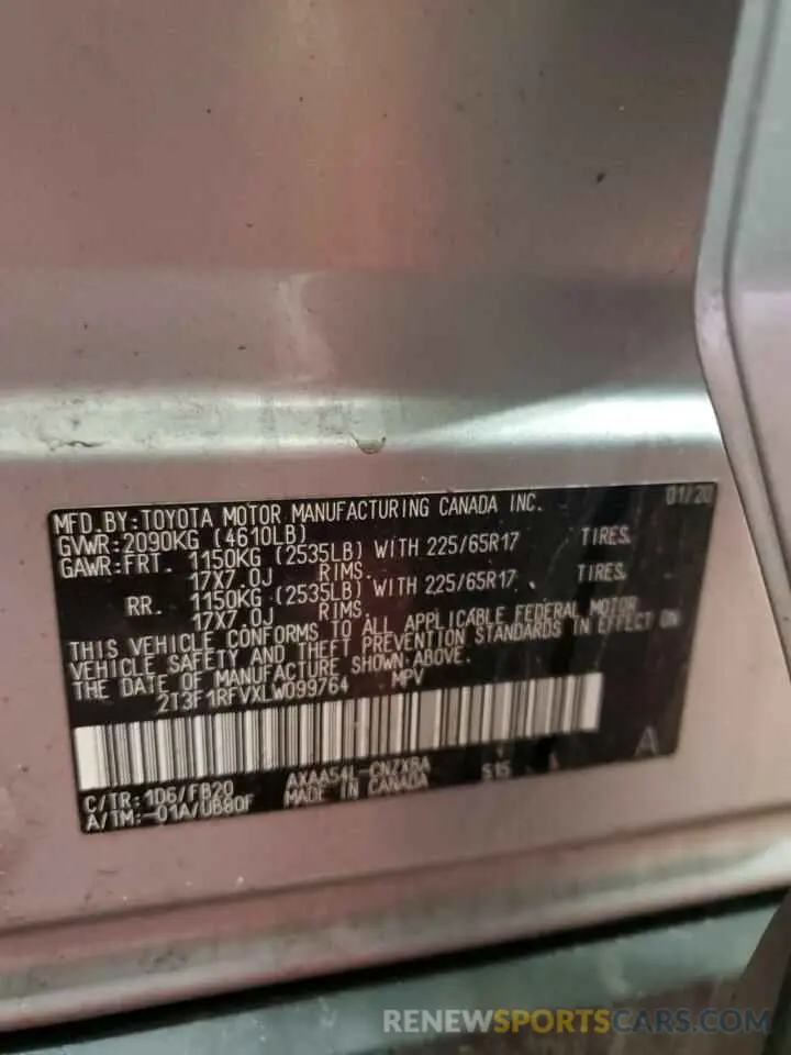 14 fotografías del automóvil dañado 2T3F1RFVXLW099764 TOYOTA RAV4 2020