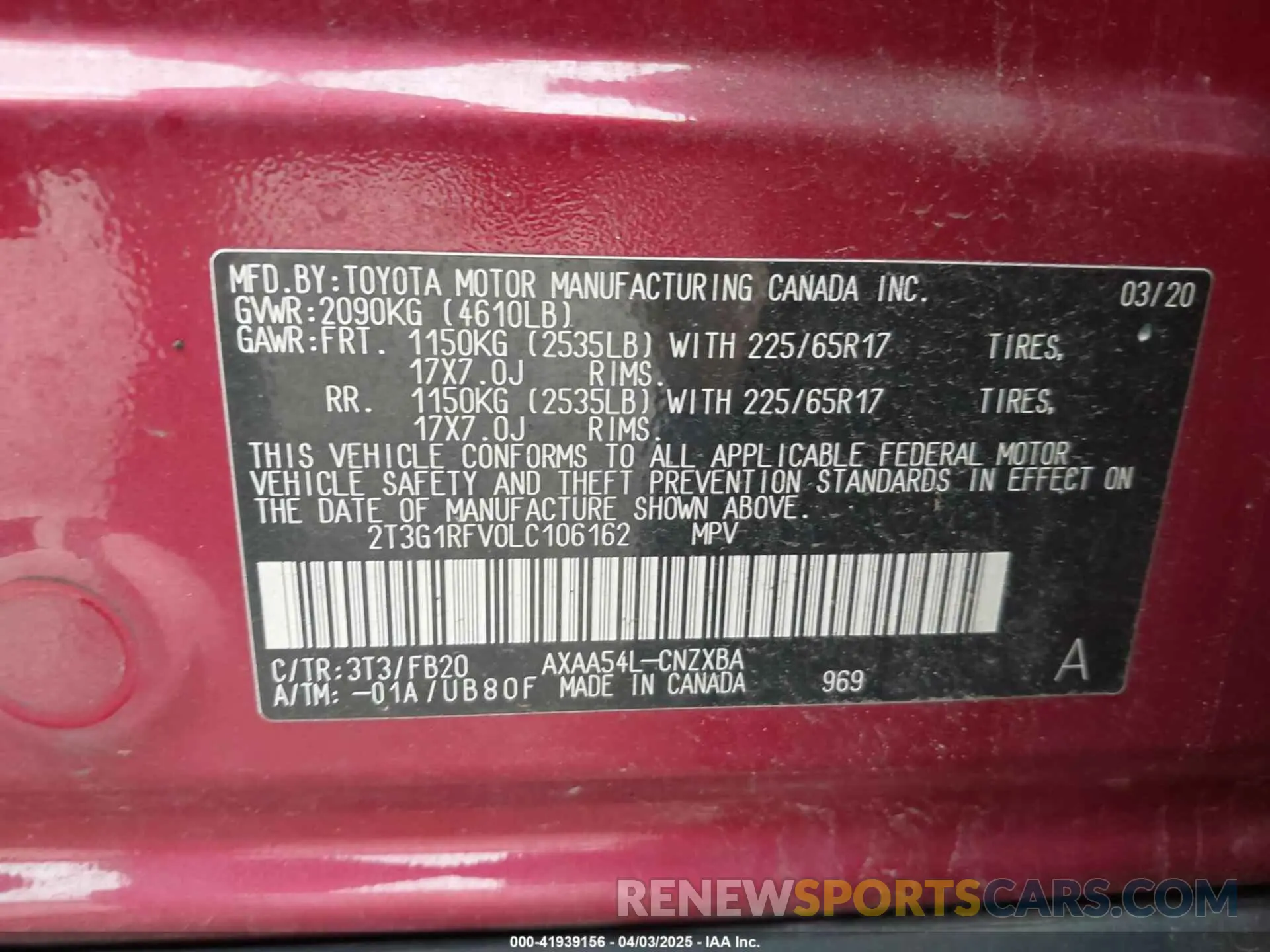 9 fotografías del automóvil dañado 2T3G1RFV0LC106162 TOYOTA RAV4 2020