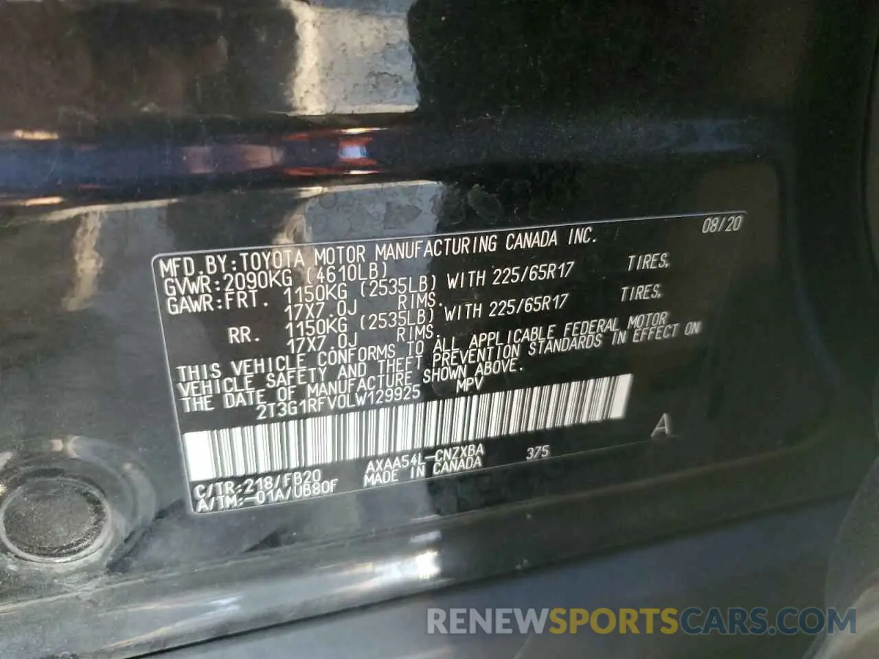 13 fotografías del automóvil dañado 2T3G1RFV0LW129925 TOYOTA RAV4 2020