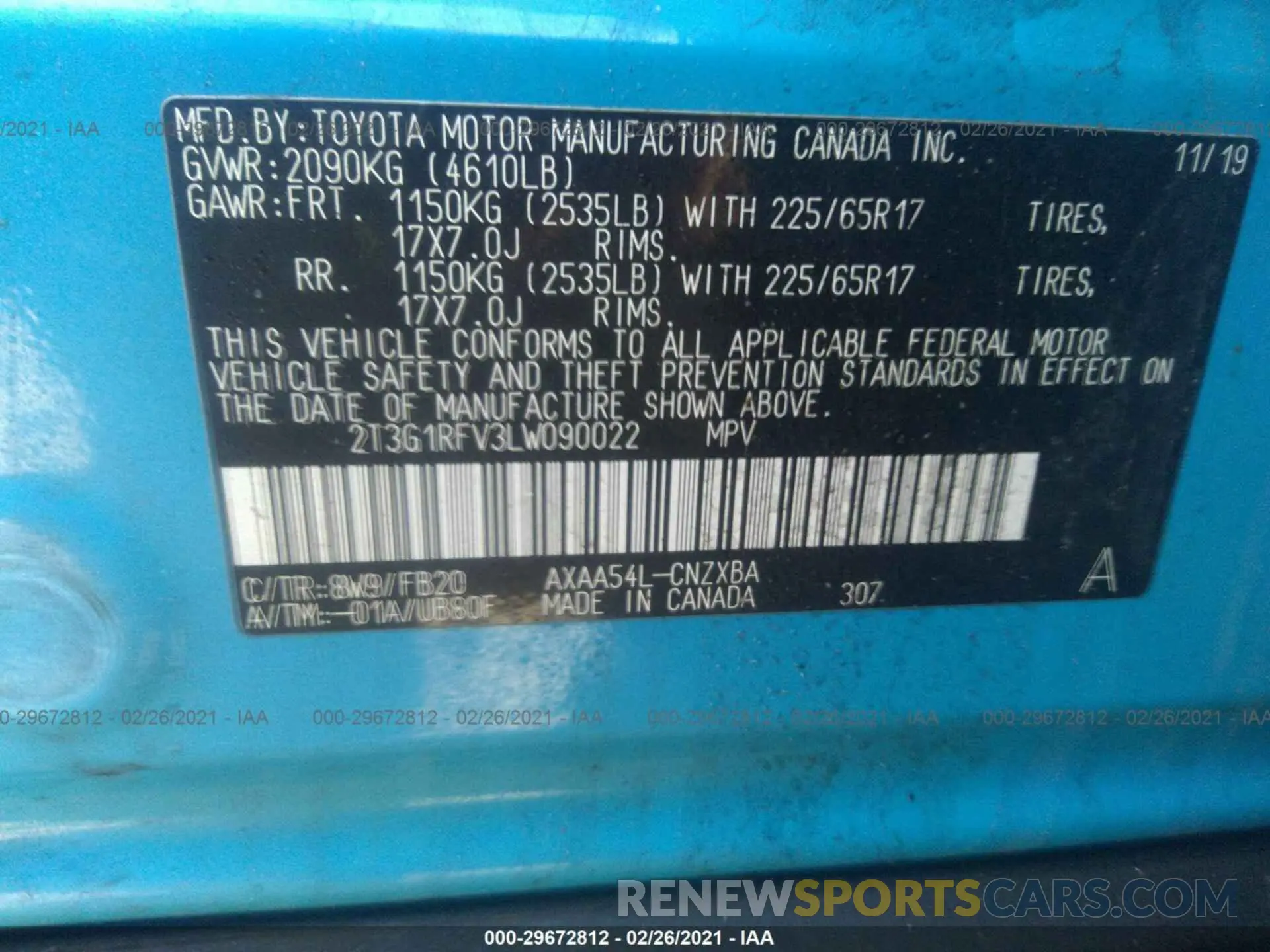 9 fotografías del automóvil dañado 2T3G1RFV3LW090022 TOYOTA RAV4 2020