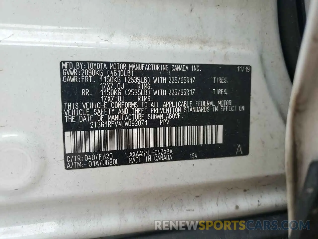 13 fotografías del automóvil dañado 2T3G1RFV4LW092071 TOYOTA RAV4 2020