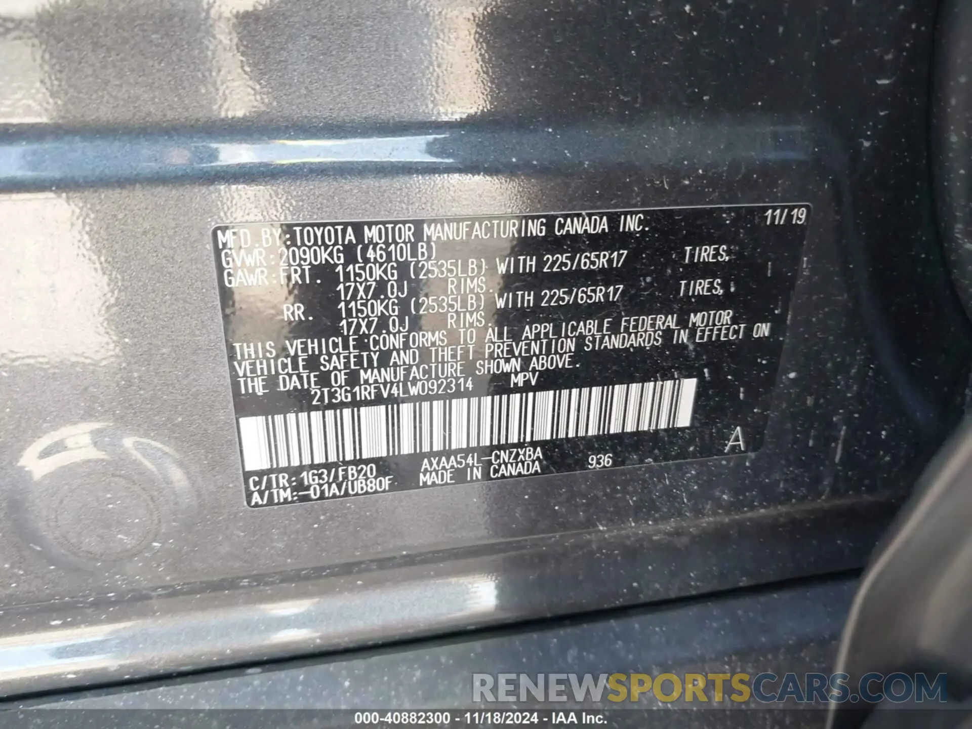 9 fotografías del automóvil dañado 2T3G1RFV4LW092314 TOYOTA RAV4 2020