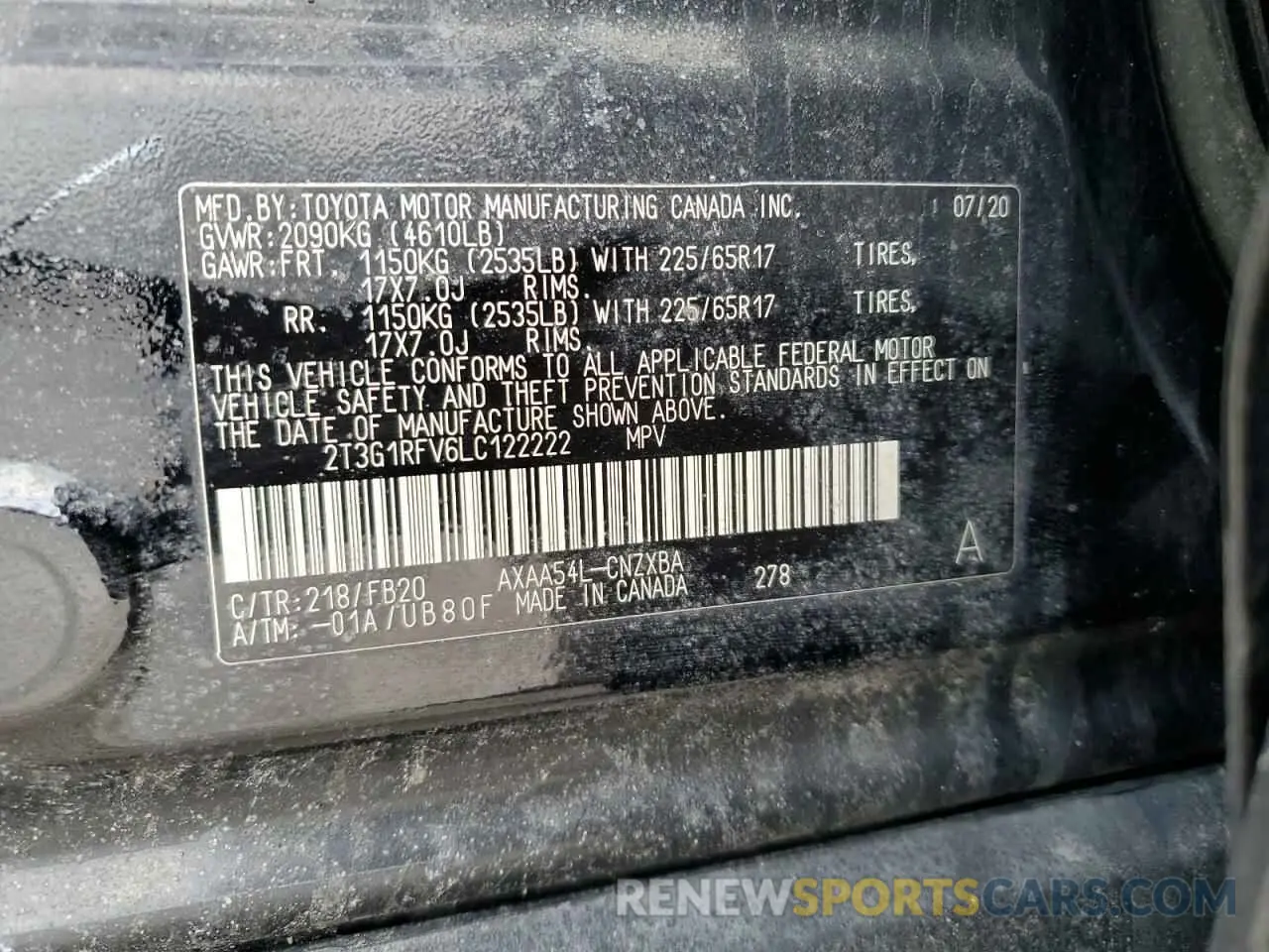 14 fotografías del automóvil dañado 2T3G1RFV6LC122222 TOYOTA RAV4 2020