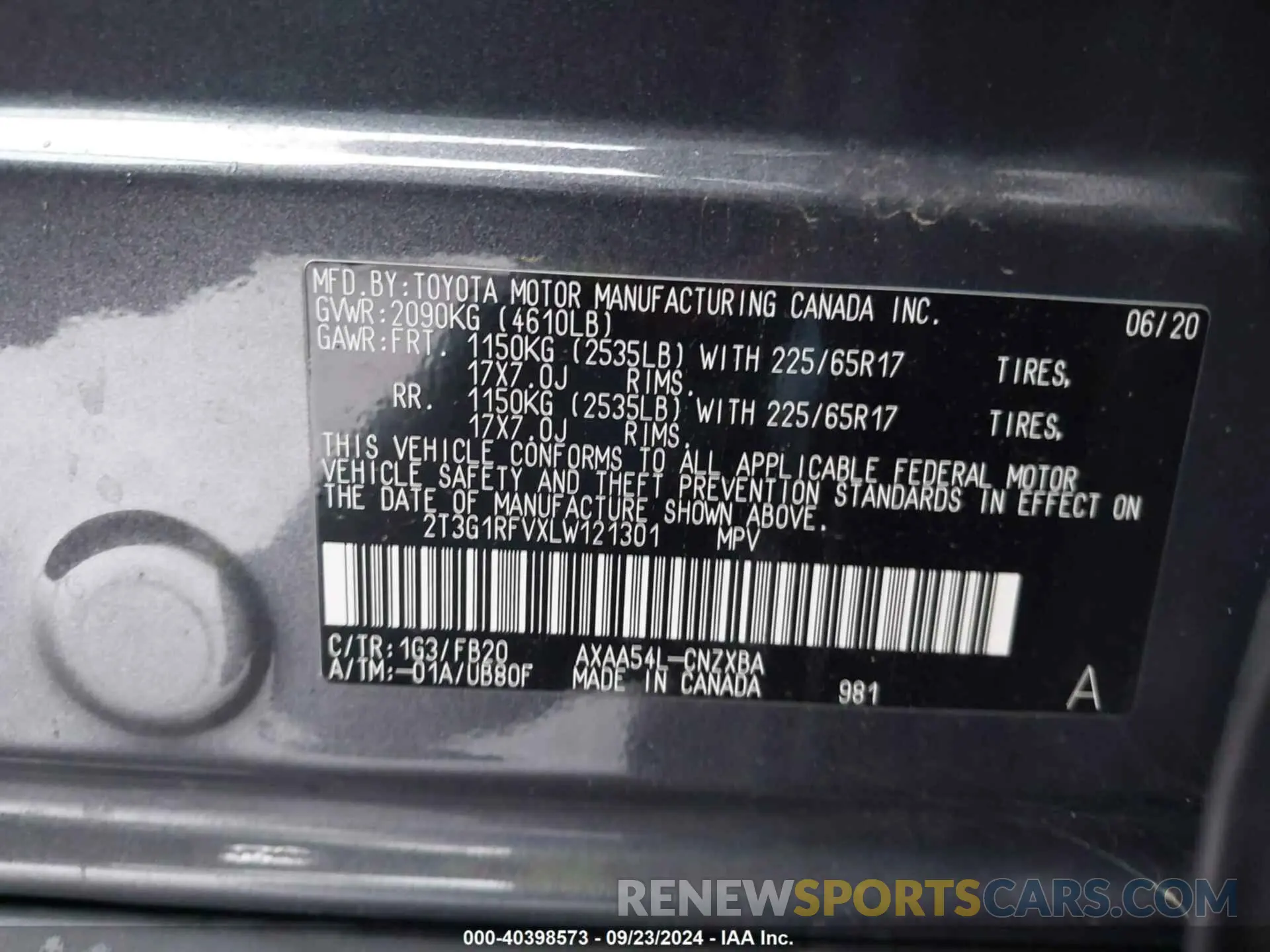 9 fotografías del automóvil dañado 2T3G1RFVXLW121301 TOYOTA RAV4 2020