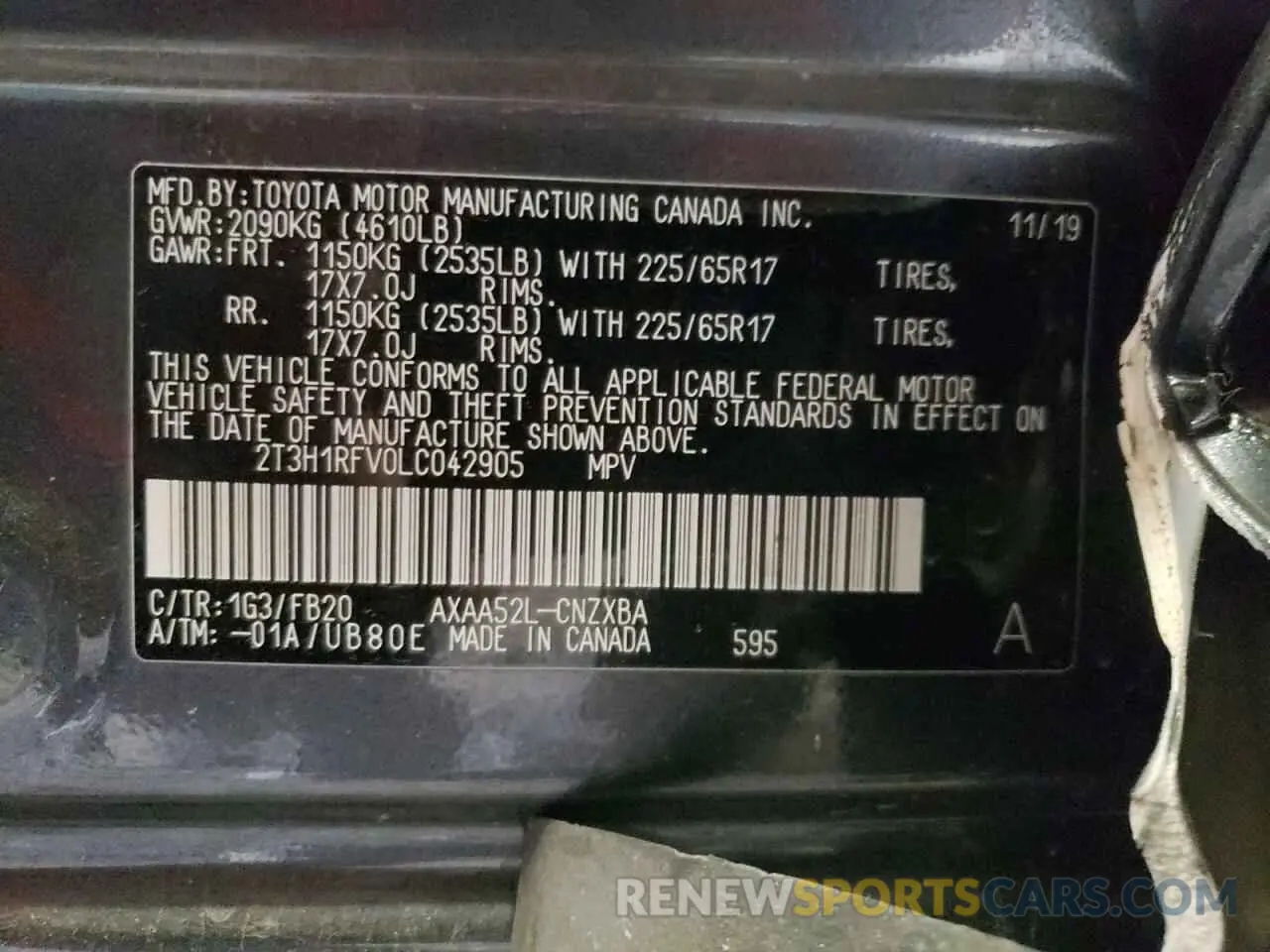10 fotografías del automóvil dañado 2T3H1RFV0LC042905 TOYOTA RAV4 2020