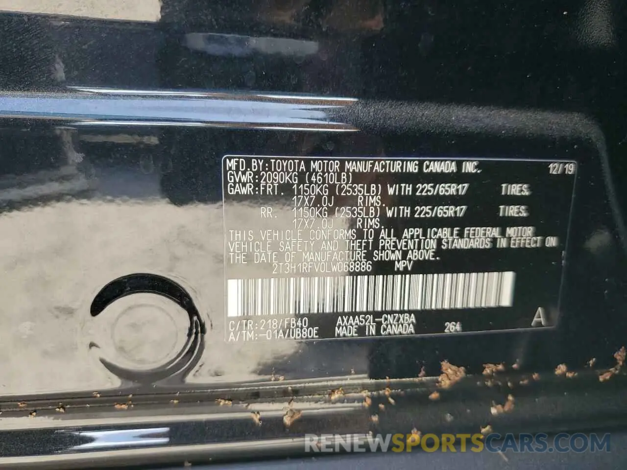 14 fotografías del automóvil dañado 2T3H1RFV0LW068886 TOYOTA RAV4 2020