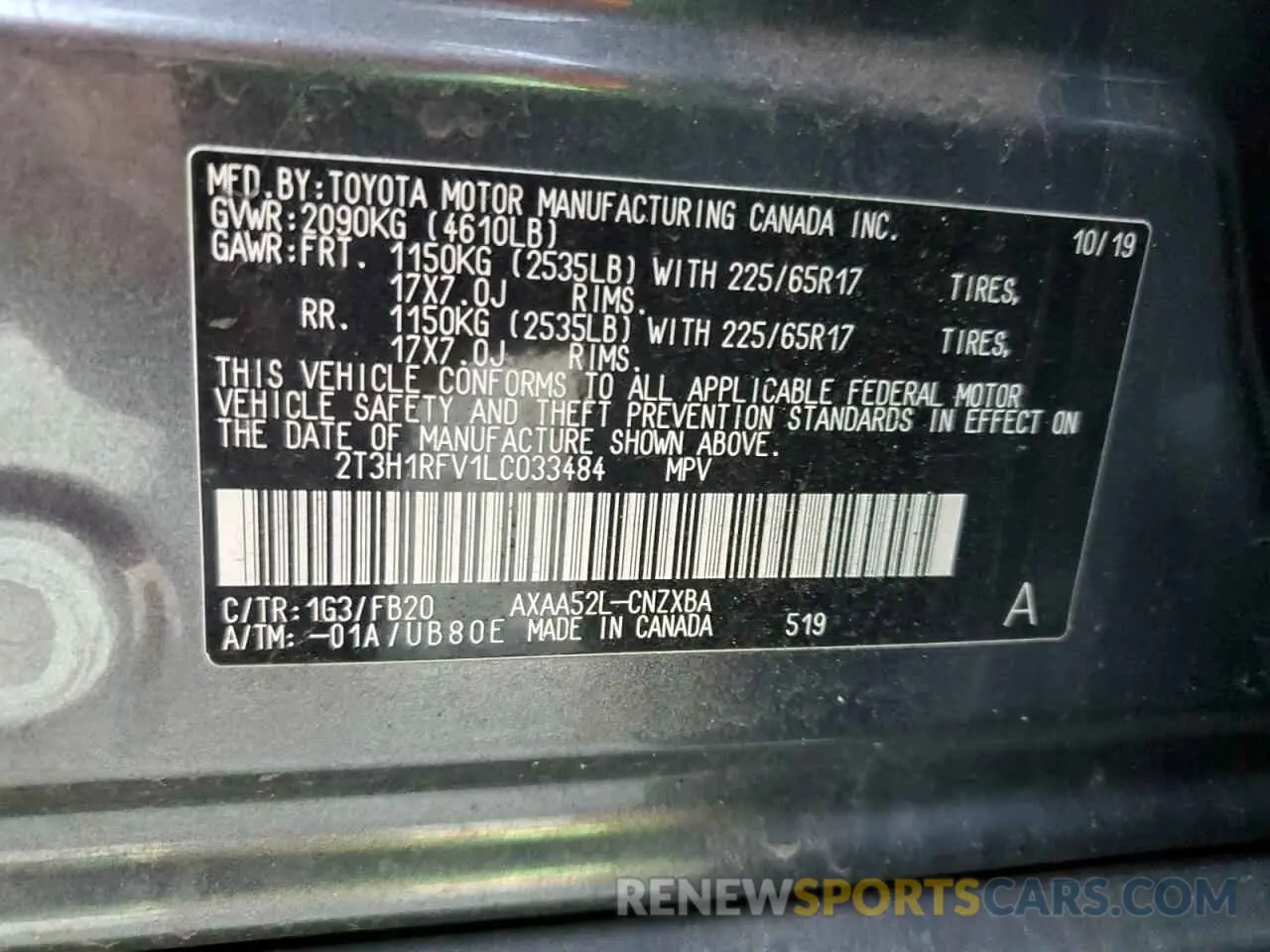 13 fotografías del automóvil dañado 2T3H1RFV1LC033484 TOYOTA RAV4 2020