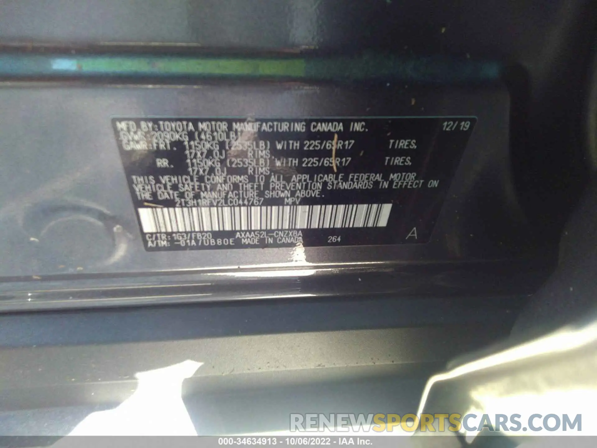 9 fotografías del automóvil dañado 2T3H1RFV2LC044767 TOYOTA RAV4 2020