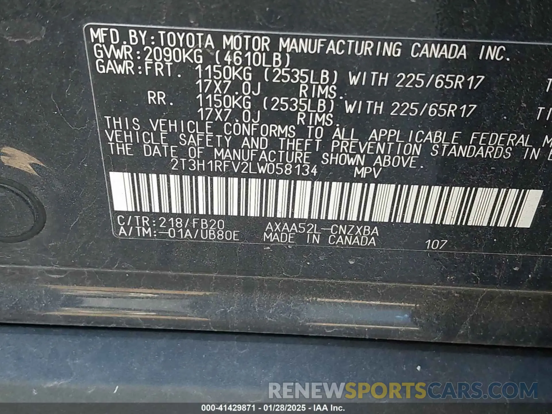 9 fotografías del automóvil dañado 2T3H1RFV2LW058134 TOYOTA RAV4 2020