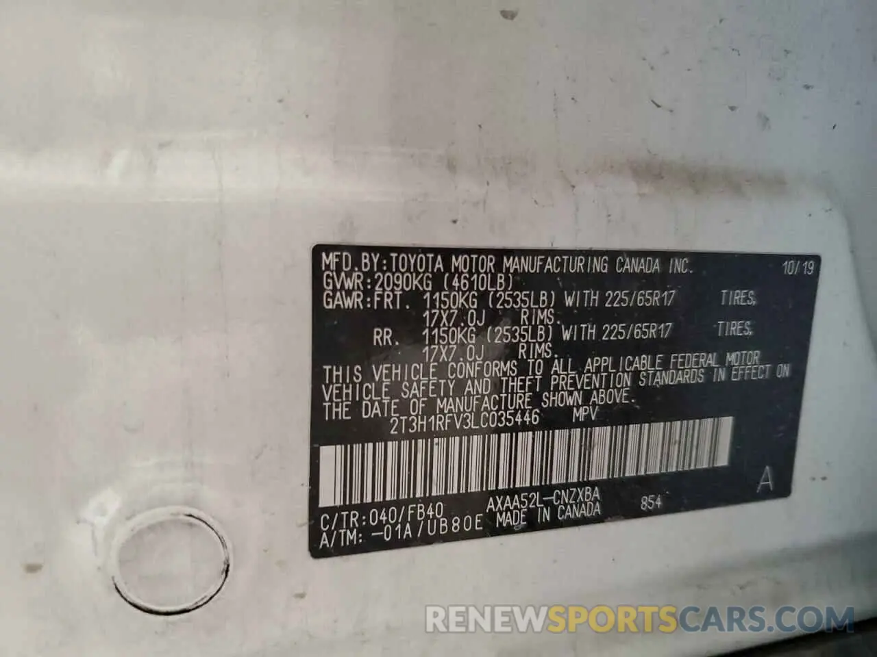 13 fotografías del automóvil dañado 2T3H1RFV3LC035446 TOYOTA RAV4 2020