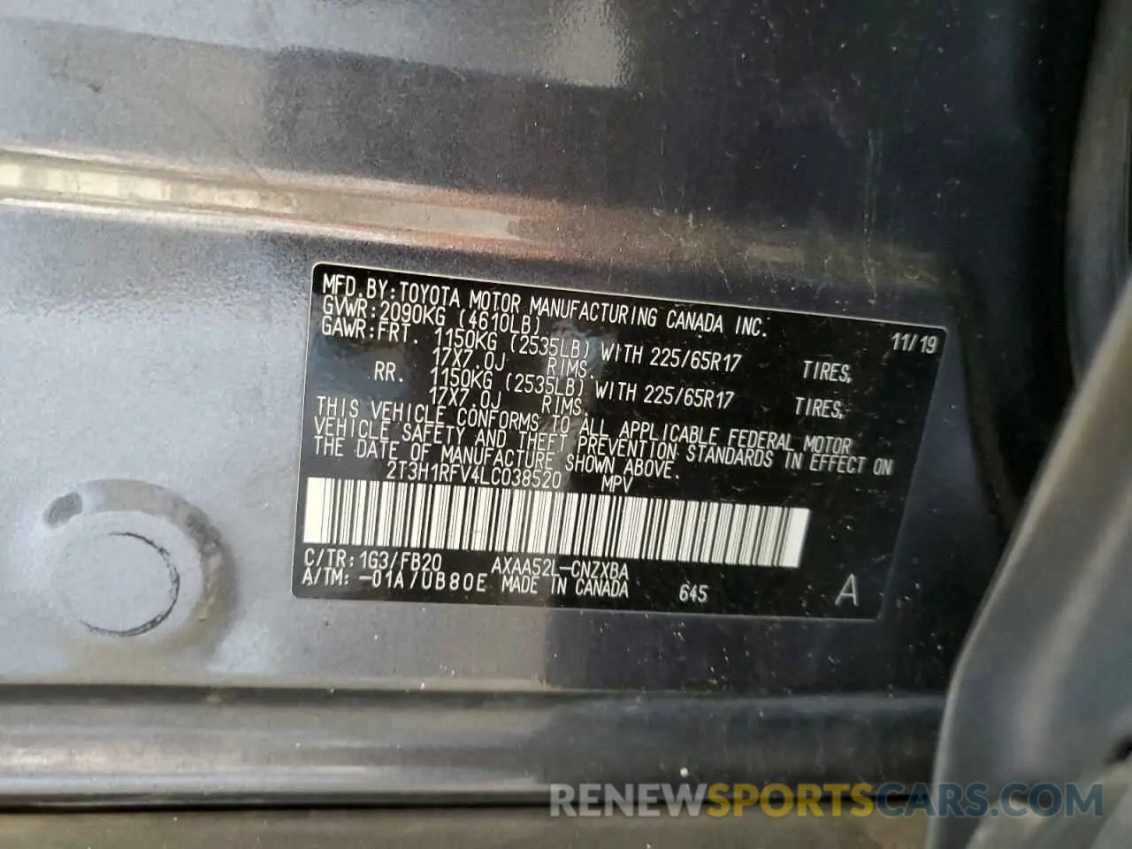 13 fotografías del automóvil dañado 2T3H1RFV4LC038520 TOYOTA RAV4 2020