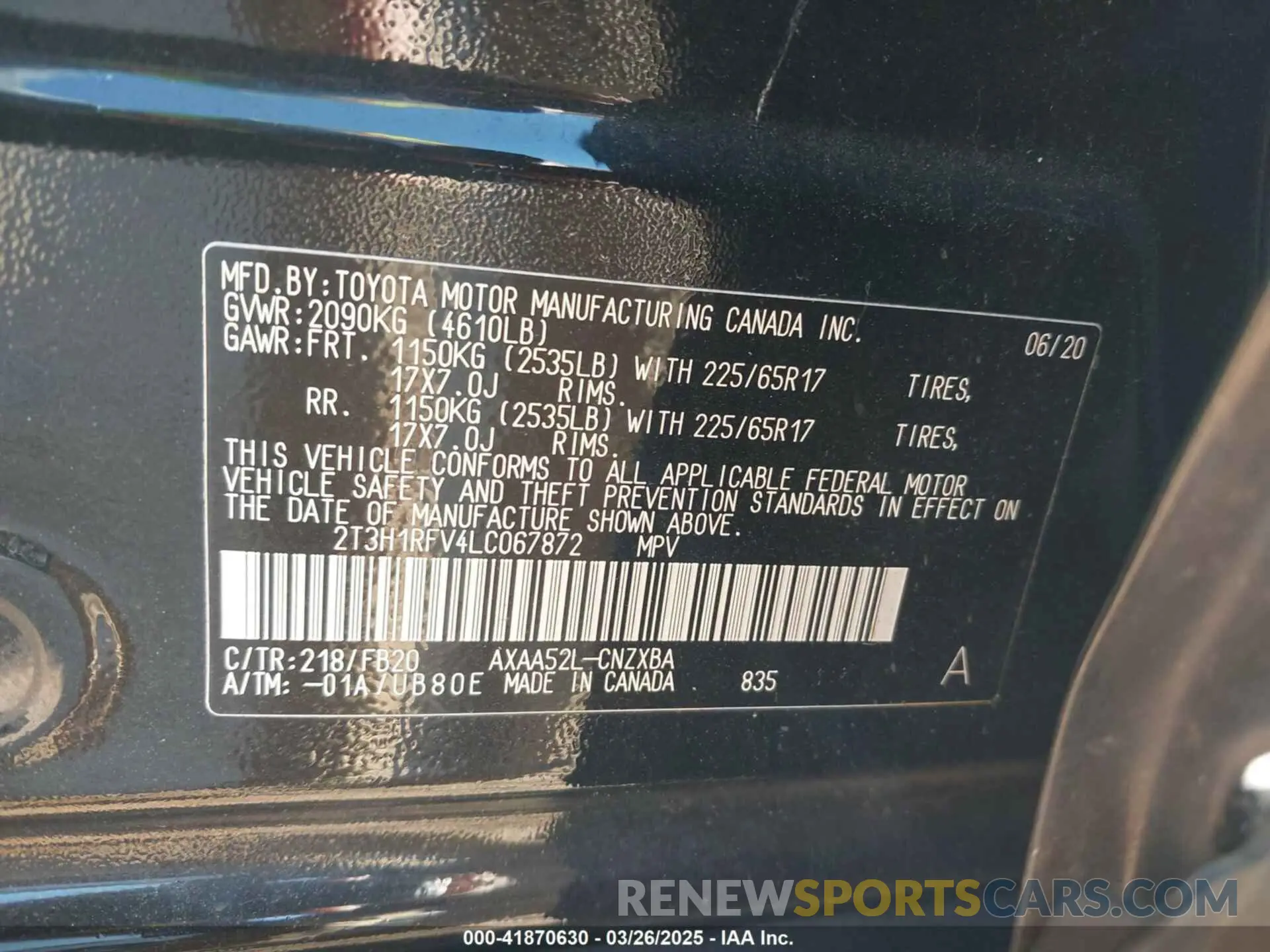 9 fotografías del automóvil dañado 2T3H1RFV4LC067872 TOYOTA RAV4 2020
