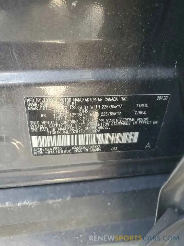 13 fotografías del automóvil dañado 2T3H1RFV4LC078130 TOYOTA RAV4 2020