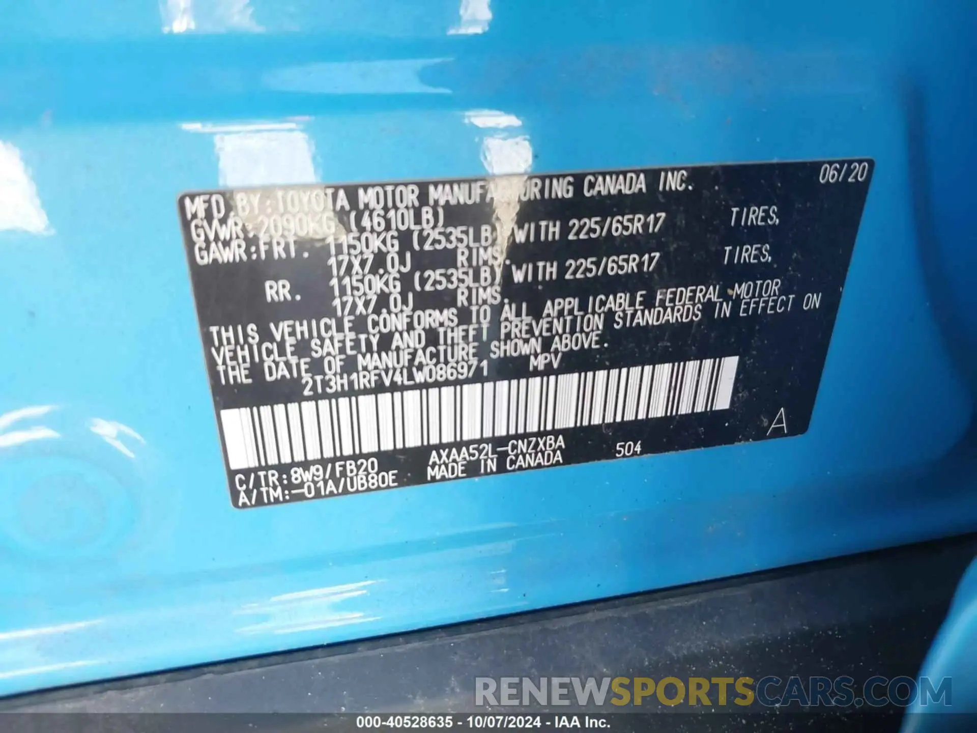 9 fotografías del automóvil dañado 2T3H1RFV4LW086971 TOYOTA RAV4 2020