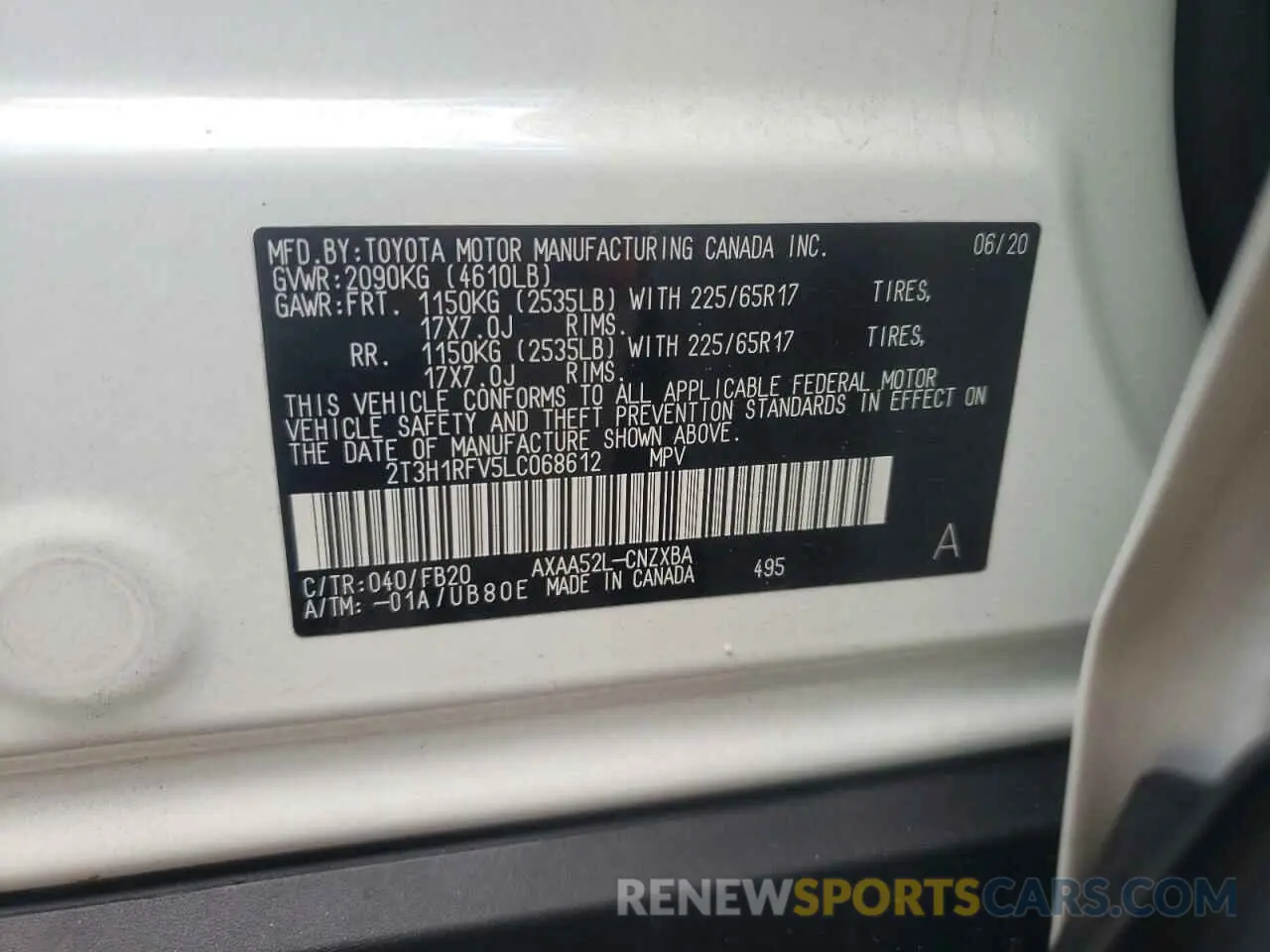 12 fotografías del automóvil dañado 2T3H1RFV5LC068612 TOYOTA RAV4 2020