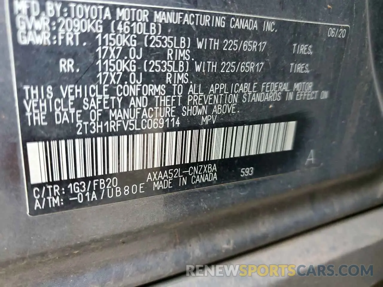 13 fotografías del automóvil dañado 2T3H1RFV5LC069114 TOYOTA RAV4 2020