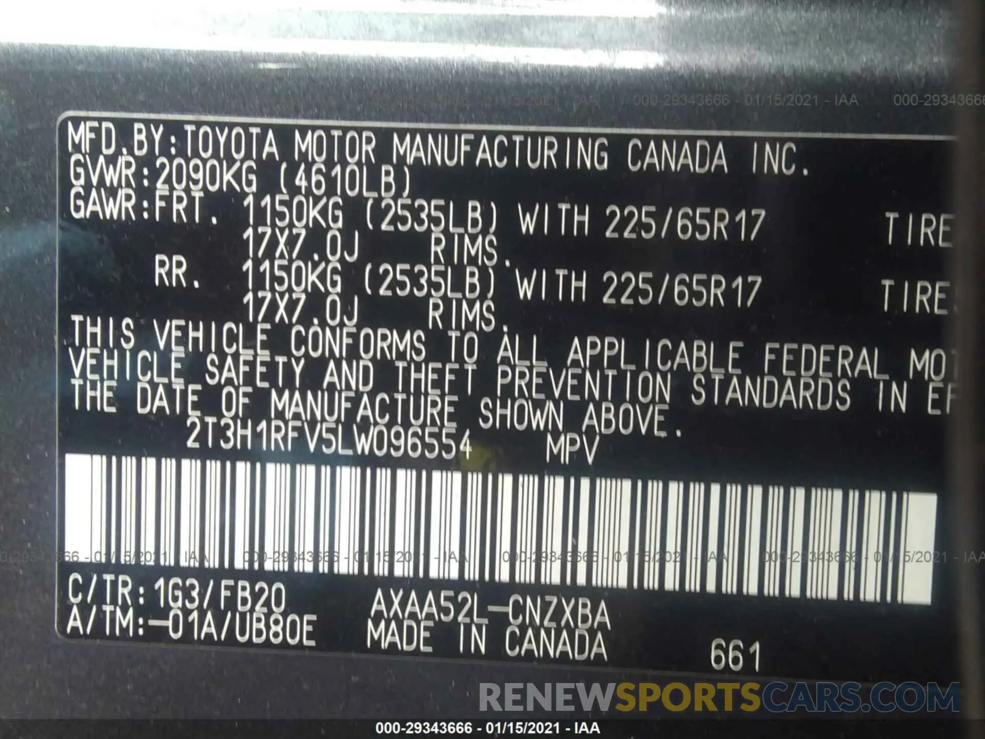 9 fotografías del automóvil dañado 2T3H1RFV5LW096554 TOYOTA RAV4 2020
