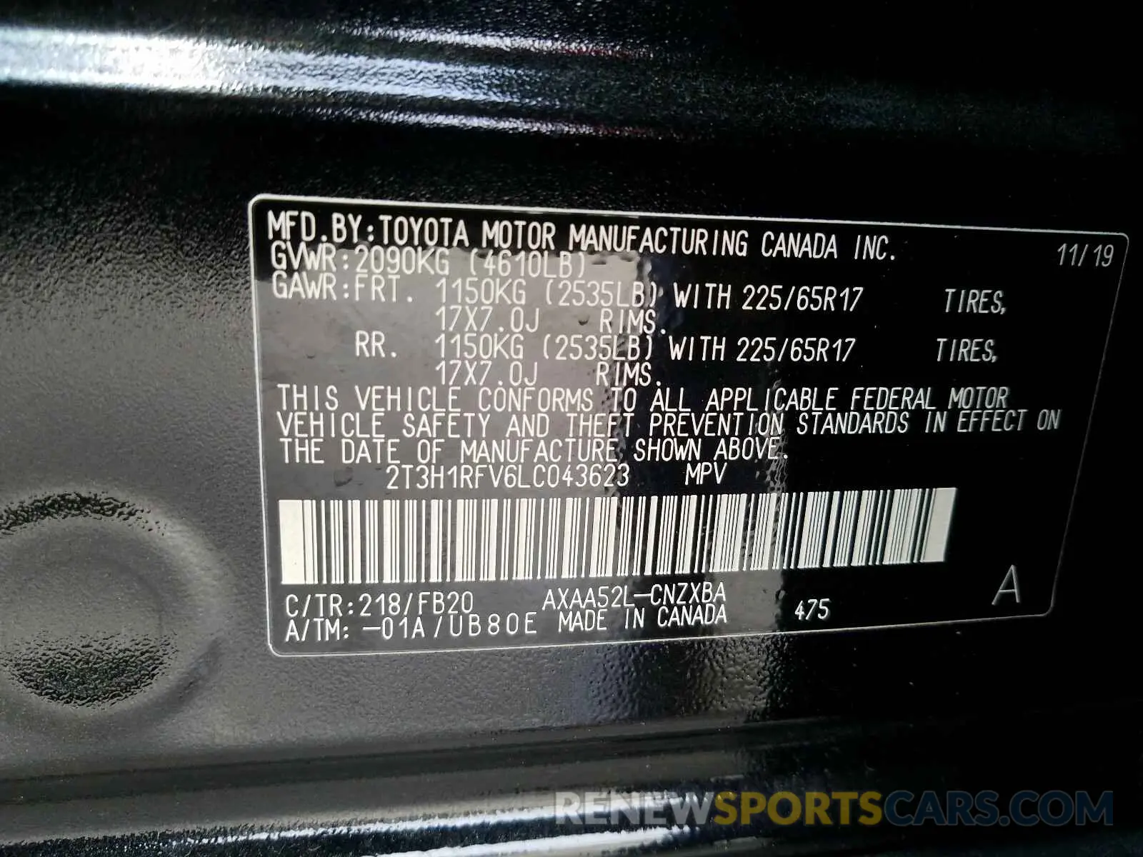 10 fotografías del automóvil dañado 2T3H1RFV6LC043623 TOYOTA RAV4 2020