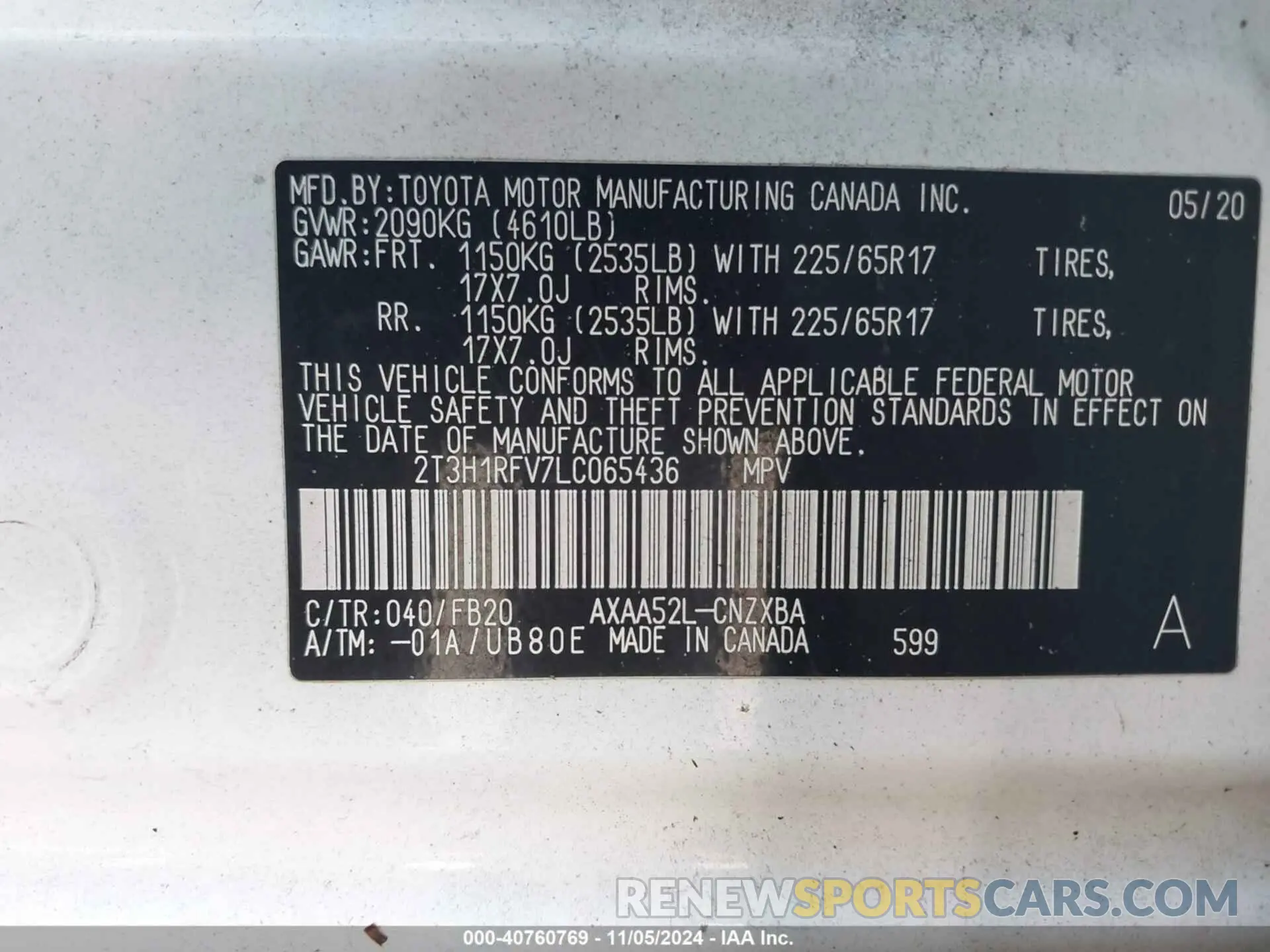 9 fotografías del automóvil dañado 2T3H1RFV7LC065436 TOYOTA RAV4 2020
