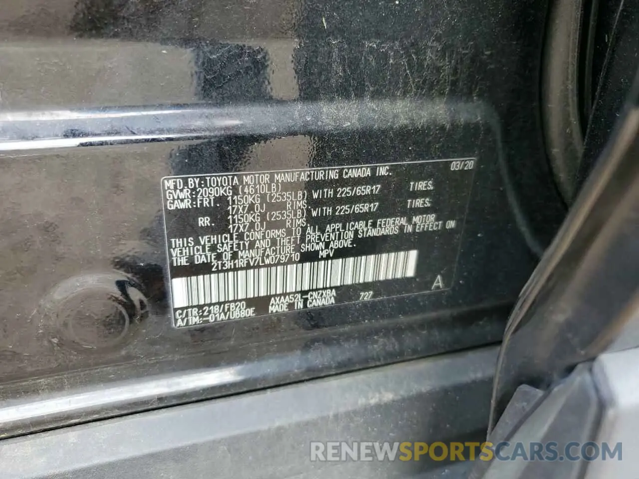 13 fotografías del automóvil dañado 2T3H1RFV7LW079710 TOYOTA RAV4 2020