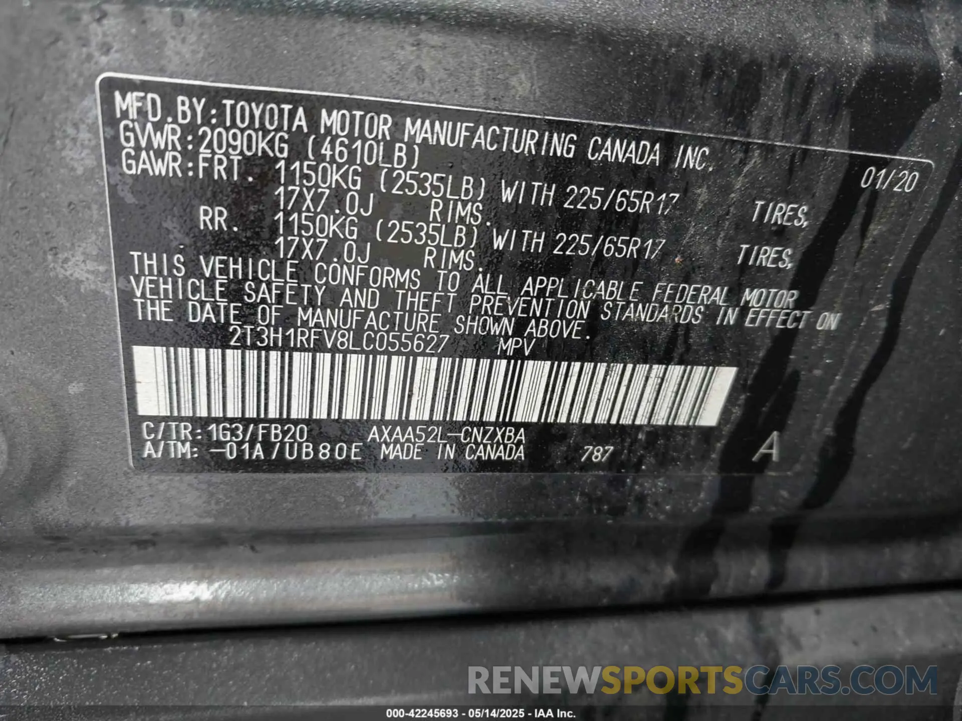 9 fotografías del automóvil dañado 2T3H1RFV8LC055627 TOYOTA RAV4 2020