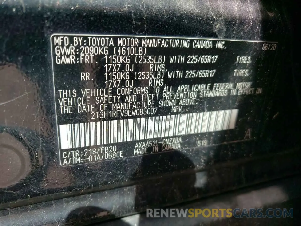 14 fotografías del automóvil dañado 2T3H1RFV9LW085007 TOYOTA RAV4 2020