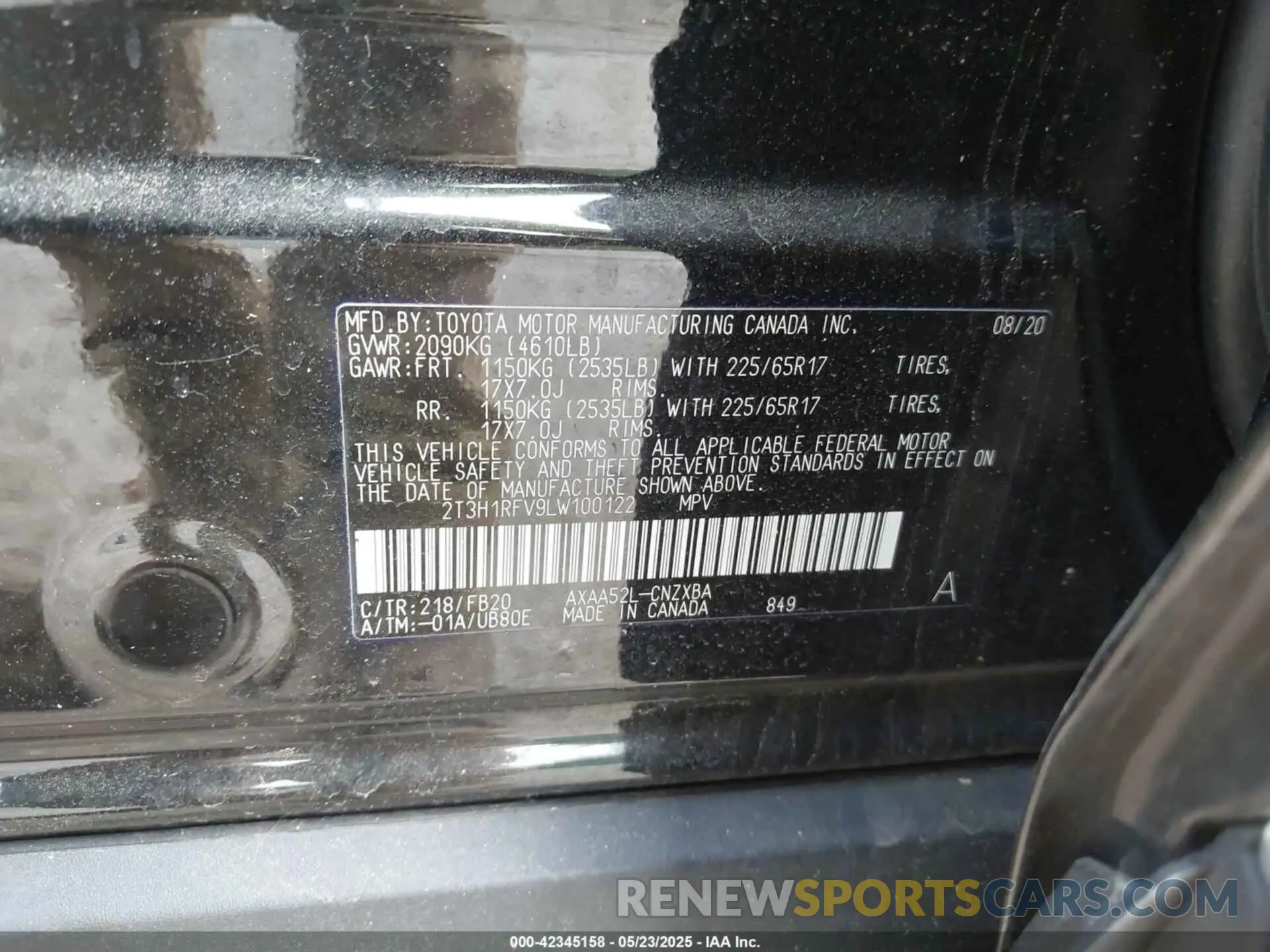 9 fotografías del automóvil dañado 2T3H1RFV9LW100122 TOYOTA RAV4 2020