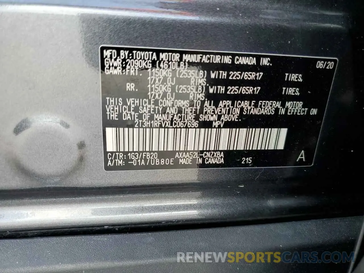 10 fotografías del automóvil dañado 2T3H1RFVXLC067696 TOYOTA RAV4 2020