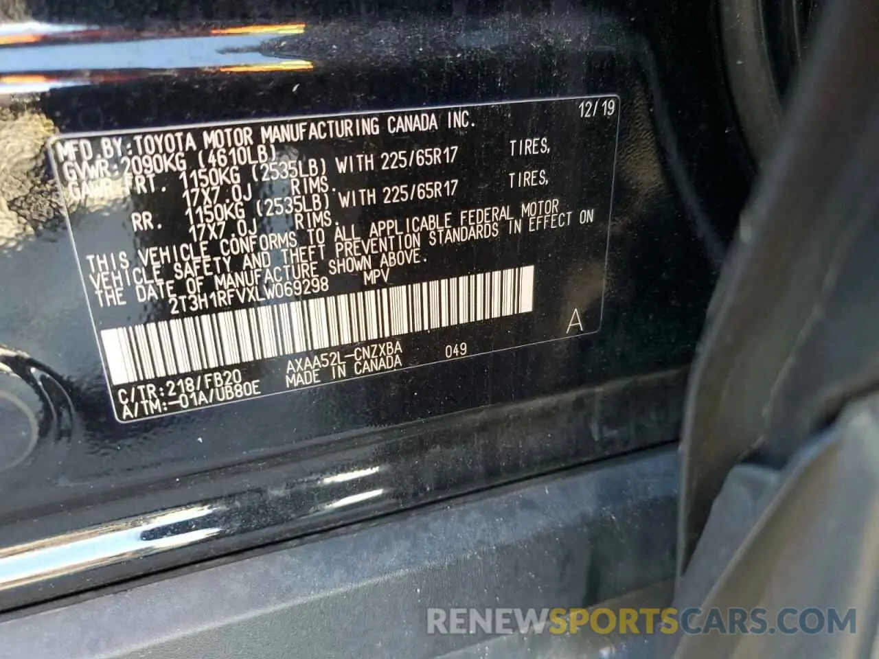 13 fotografías del automóvil dañado 2T3H1RFVXLW069298 TOYOTA RAV4 2020