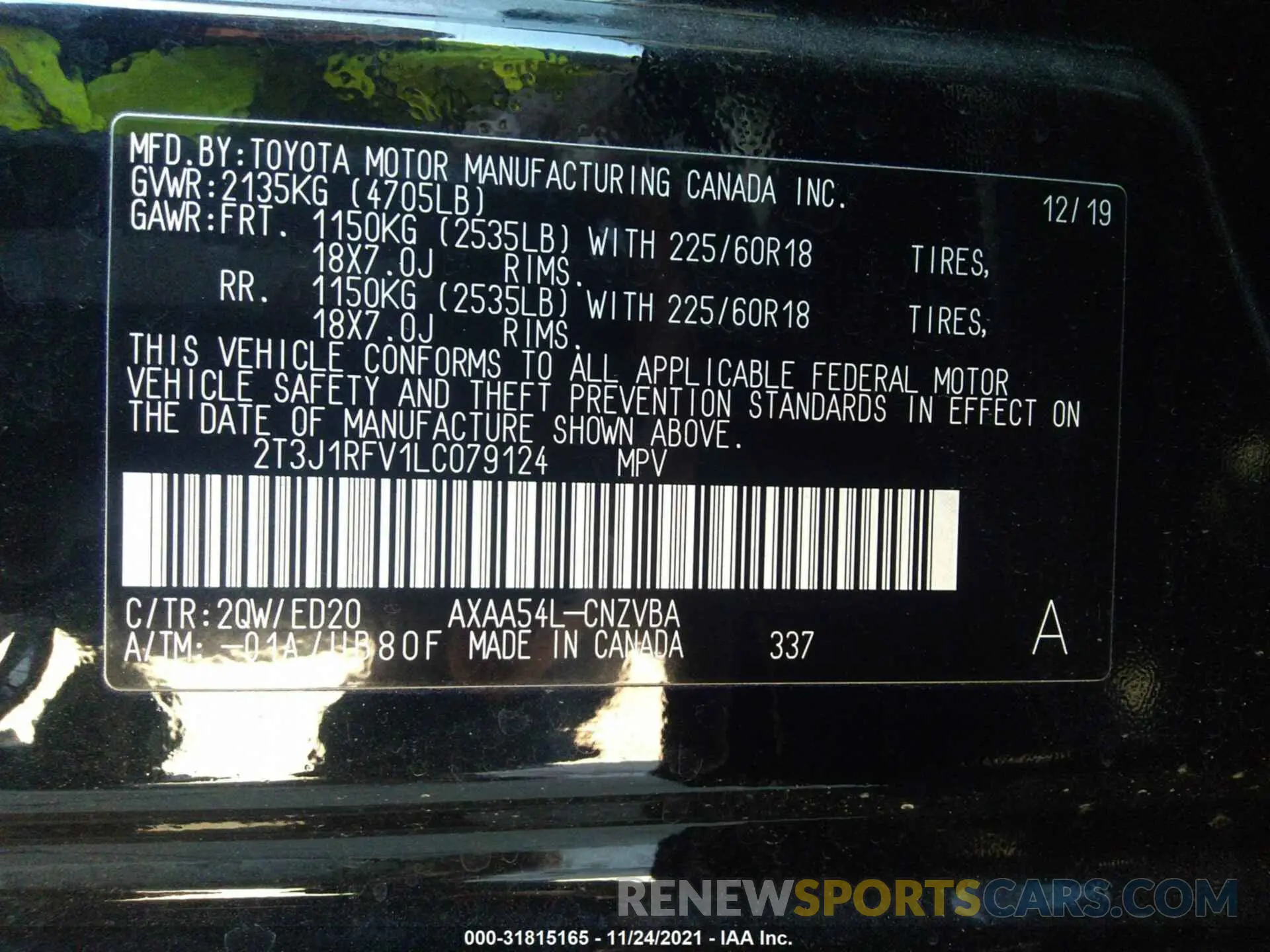 9 fotografías del automóvil dañado 2T3J1RFV1LC079124 TOYOTA RAV4 2020