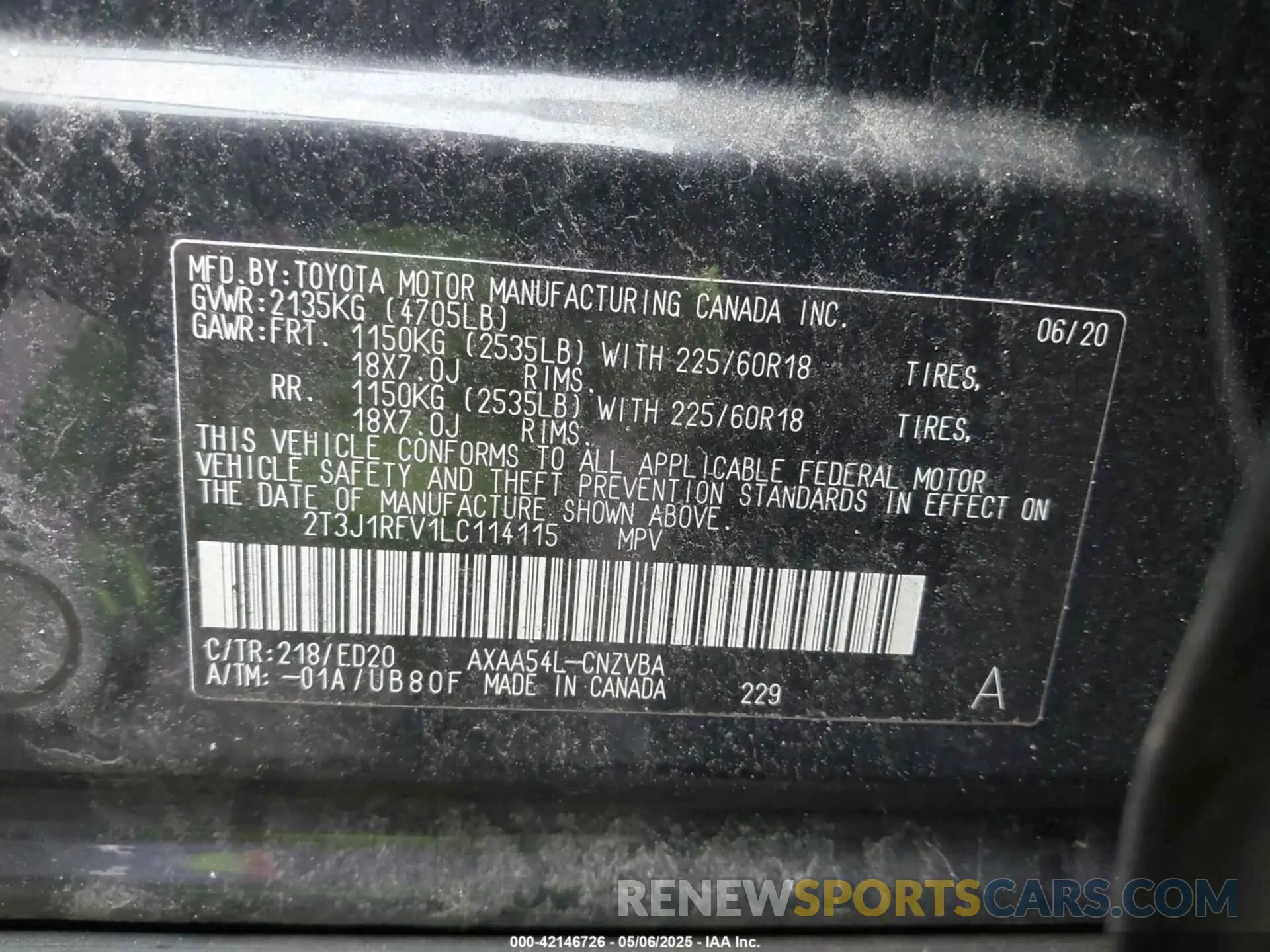 9 fotografías del automóvil dañado 2T3J1RFV1LC114115 TOYOTA RAV4 2020