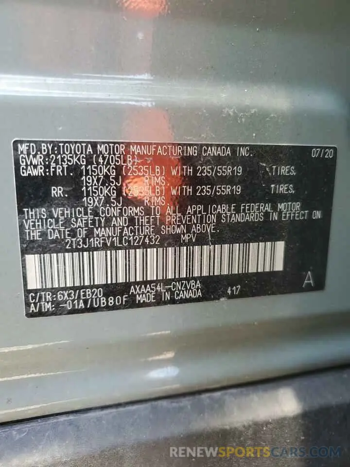 13 fotografías del automóvil dañado 2T3J1RFV1LC127432 TOYOTA RAV4 2020